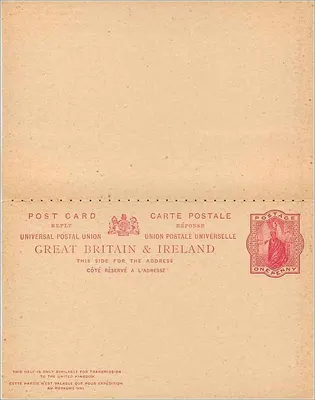 Karta pocztowa odpowiedz Wielka Brytania i Irlandia — znak pocztowy 1 penny — Rewers