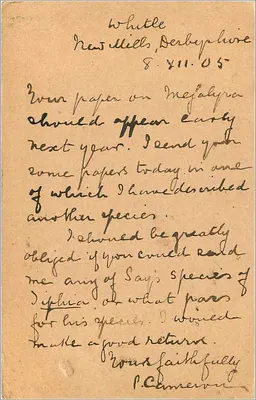 Whittle, Derbyshire — carta para W.J.B. Bradley — editor: Great Britain & Ireland — Verso
