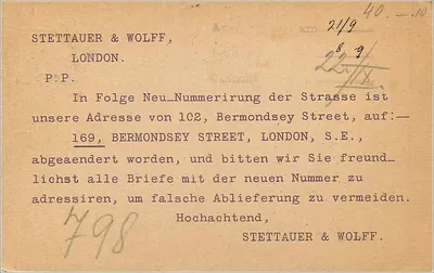Wiedeń — kartka pocztowa z znakiem pocztowym z 1903 — wydawca STETTAUER & WOLFF, Londyn — Rewers