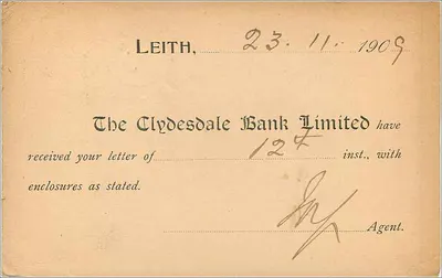 Leith — 23.11.1909 — The Clydesdale Bank Limited — Verso