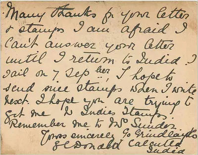 Carta postal de viajante — Editor não visível — datada por volta de 1907 — Verso
