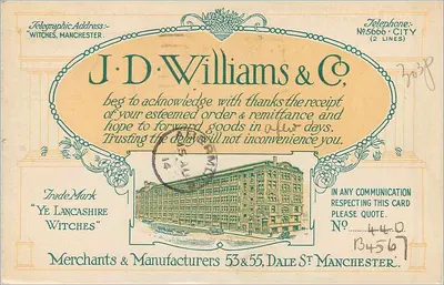 Carta postal comercial J.D. Williams & Co. — Manchester — n°134567 — Verso
