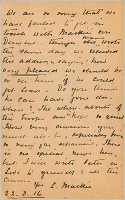 Carta postal da Inglaterra para a Ontário — selos de 2 half-penny George V — datada 25 de março de 1914 — Verso