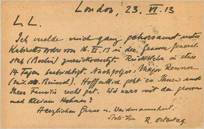लंदन — 23 फरवरी 1913 के तारीख वाली पोस्टकार्ड — एडिटर 'पोस्ट कार्ड' के साथ 1/2 और 2 हाल्फपेंसी के मुद्रांकन — पीछे