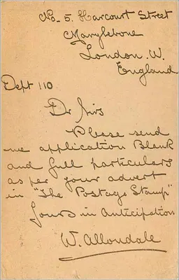 Faddington, W. — Carta postal filatélica — editor desconhecido, número de série não visível — Verso