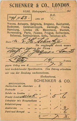 Cartolina postale da Londra a Berlino — Schenker & Co. — 1913 — Verso