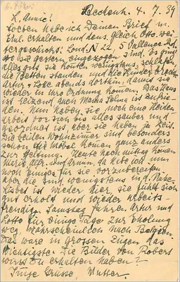Cartão postal de Croydon (Kent) — 4 de julho de 1939 — editor 'POST CARD' — selos 1/2d e 1d — Verso