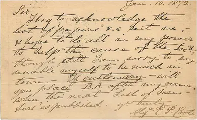 Darlington — carta postal datada de janeiro de 1872 — editor não visível — Verso