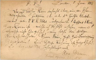 Londra — cartolina postale datata 8 gennaio 1888 — Unione Postale Universale — Verso
