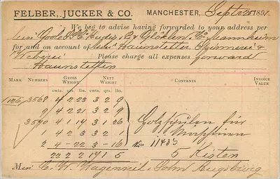 Manchester — carta postal comercial — Felber, Jucker & Co. — Verso