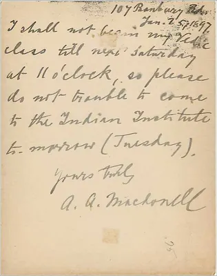 Oxford — carte postale datée de janvier 1897 — éditeur anonyme, n° de série non visible — Verso