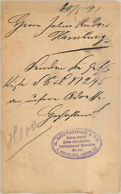 Carta postal da Grã-Bretanha e Irlanda — selo de 1 penny — destinada a Hamburgo, Alemanha — Verso