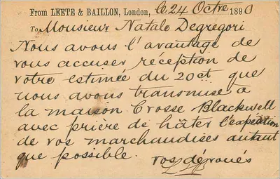 Roma — carta postal britânica datada 1890 — editor Union Postale Universelle — Verso