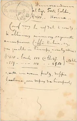 Carte postale de Londres à Rome — Union Postale Universelle, timbre 1 penny — Verso