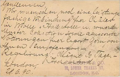 Tarjeta postal de Londres — petición de correspondencia — editor J. Austin & Co. — Reverso