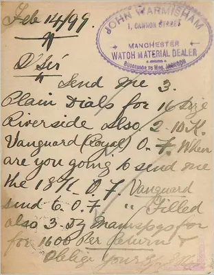मैंचेस्टर — 14 फरवरी 1909 की तारीख वाली पोस्टकार्ड — संपादक अदृश्य — पीछे