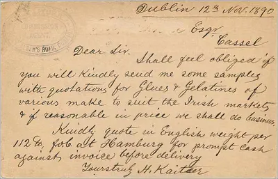 Dublin — solicitação de orçamento — União Postal Universal, Grã-Bretanha e Irlanda — Verso