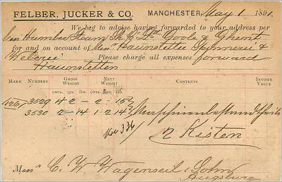 Manchester — cartão postal enviado para Augsburg — Felber, Jucker & Co. editor — Verso