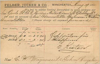 Manchester — carte postale envoyée vers Augsbourg — Felber, Jucker & Co. Manchester — Verso
