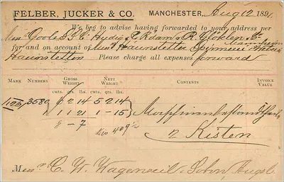 Manchester — carta postal comercial — Felber, Jucker & Co. — Verso