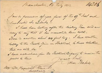Augsburg — Manchester — tarjeta postal datada 1882 — Reverso
