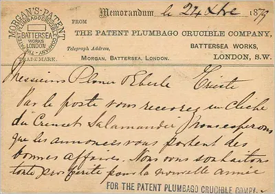 Trieste — cartolina commerciale della Morgan's Patent Plumbago Crucible Company — editore Morgan's Patent Plumbago Crucible Company, Londra — Verso
