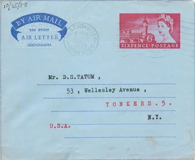 स्टोनबरी - सॉमर्सेट - हवाई पत्र - 6 पैंस - 26 अक्टूबर 1953