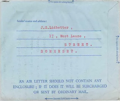 Carta aérea — Somersset — editor não visível — Verso