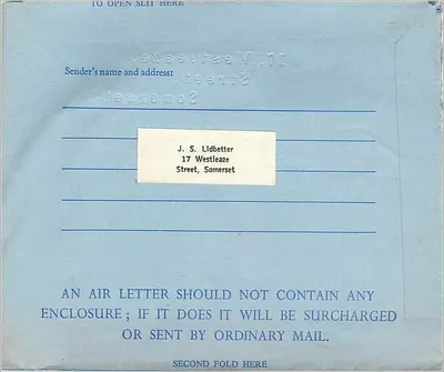 Londres — Carta aérea 1967 — editor não visível — Verso