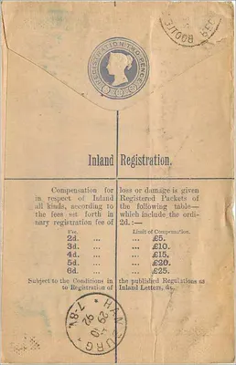 Carta recomendada para Hamburgo — Liverpool, 1902 — editor não identificado, número de série não visível — Verso