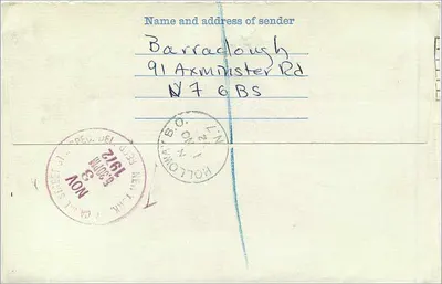 Ansichtskarte gesendet von Holton, England — 3. November 1972 — Verlag nicht sichtbar — Rückseite