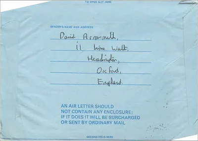 航空郵便切手 — イギリスからニューヨークへ — 発行者「BY AIR MAIL AIR LETTER」No. VC10 — 裏面