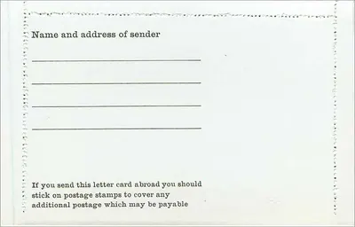 Carte postale lettre — timbre 4d Elizabeth II — éditeur British Post Office — Verso