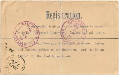 Londres — Lettre recommandée vers Charlottesville, Virginie — Bureau de Londres, E.C., n° 4608 — Verso