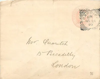 Carta postal enviada de Cardiff para Londres — selos e carimbos postais