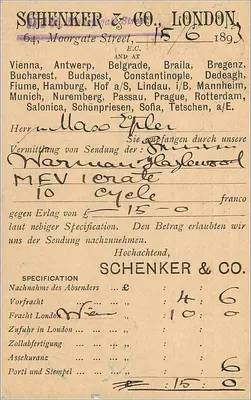 Wiedeń — Schutzenburgensteig — Schenker & Co. Londyn — Rewers
