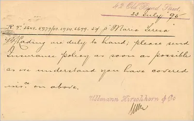 Carta postal de Londres — União Postal Universal — selo de 1 penny — destinada à Boêmia, Áustria — Verso