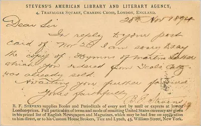 Carta postal da União Postal Universal — Grã-Bretanha e Irlanda — enviada para Cornell University, Ithaca, Nova York — Verso
