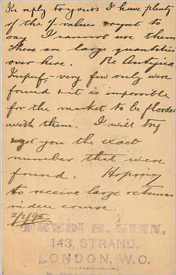 Carte postale de Grande-Bretagne & Irlande — correspondance entre Londres et Baltimore — timbre 1 penny — Verso