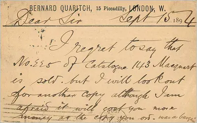Carta postal da União Postal Universal — Grã-Bretanha e Irlanda — editada por Bernard Quaritch, Londres — n°10 — Verso