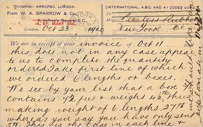 Carta postal de Londres para Nova York — União Postal Universal — 1900 — Verso