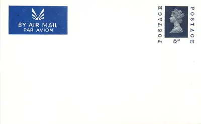 Carta postal aérea britânica — selo 5d Elizabeth II — editor não visível