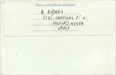 Carta postal — Inglaterra — editor não visível — Verso