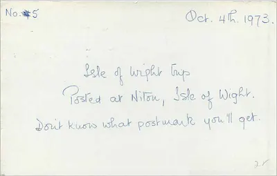Ilha de Wight — Viagem — Posto de Correios de Ventnor — 4 out 1973 — Verso