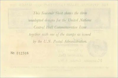 Exposição dos selos das Nações Unidas — Central Hall, Londres — 1959 — Harrison and Sons Limited — Verso