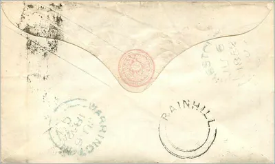 Prescott — Brief an Mrs. Pulling, Portsmouth, New Hampshire — 1 Penny Rose-Stempel, Prägung Prescott 1852 — Rückseite
