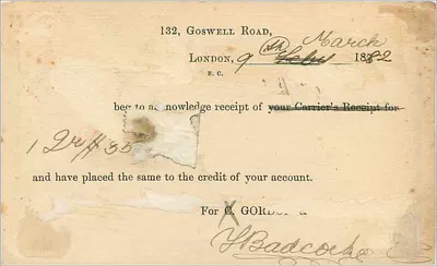 Carta postal inglesa — Londres — editor desconhecido, número de série não visível — Verso