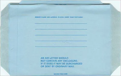 Carta postal aérea — selo 5p VC10 — editor Royal Mail — Verso