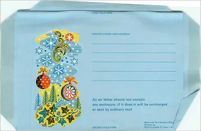 Aerokarta świąteczna — Wydawca: McCornsdale Printers Ltd. — Numer serii nieczytelny — Rewers