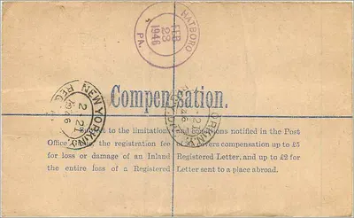 Carta recomendada para Hatboro, Pensilvânia — FPO D.S. No. 502, selo de 3 pence — Verso